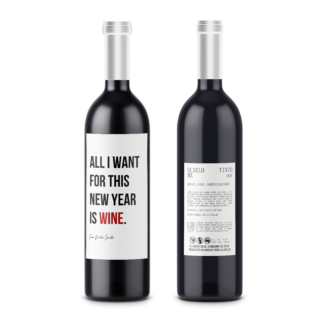 All I want for this New Year es wine - Navidad - Scielo Etiqueta Personalizada